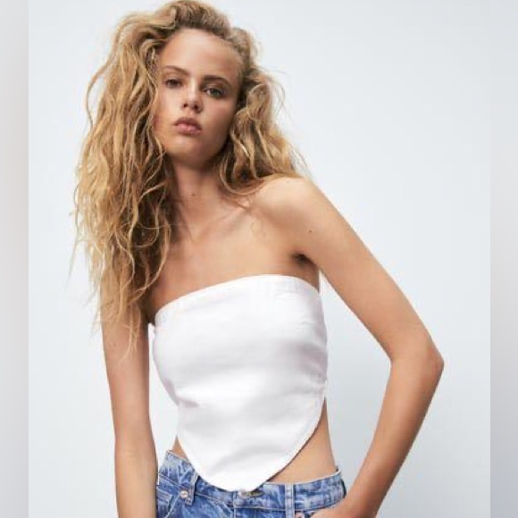 ZARA White Bandana Tube Top Sz L - Picture 3 of 10